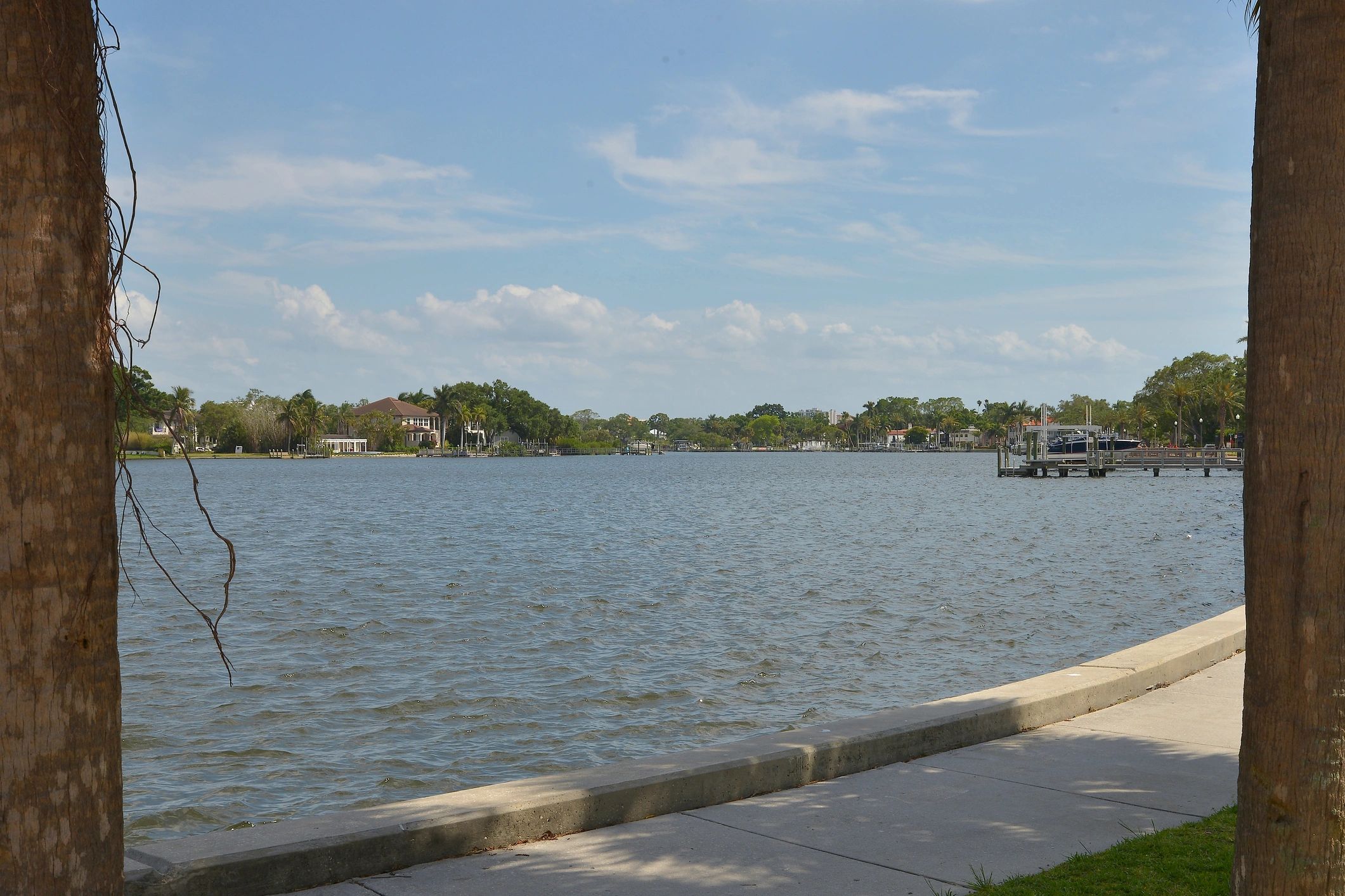 Waterfront bay view with dock and residential shoreline